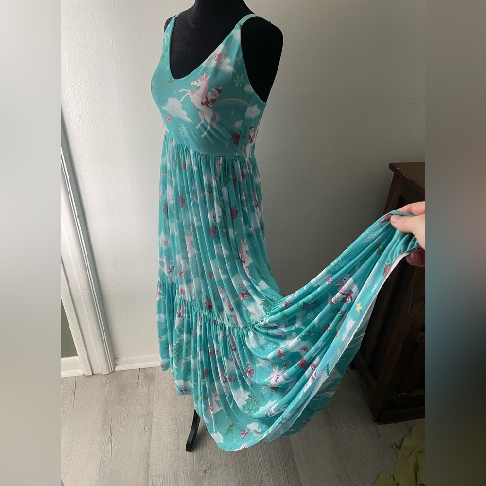 Blackmilk teal Christmas theme mesh maxi dress